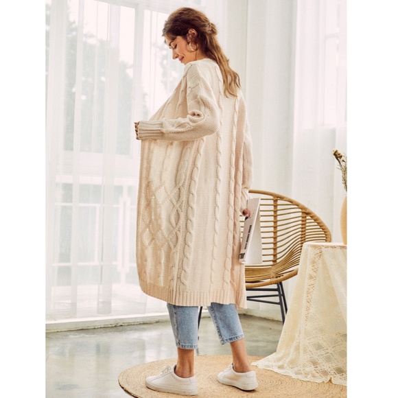 Long Cable Knit Open Cardigan - Picture 8 of 11